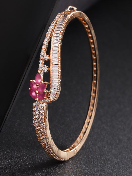 Priyaasi Women Rose Gold-Polished Ruby and American Diamond Studded Bracelet in Floral Pattern | Grab2Buy