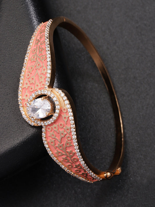 Priyaasi Women Gold-Polished American Diamond Studded, Meenakari Bracelet in Peach Color | Grab2Buy