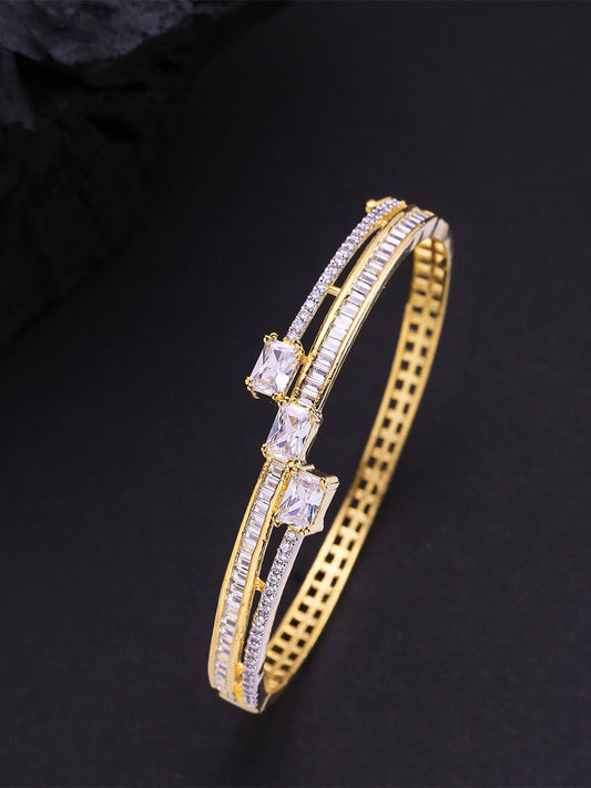 Priyaasi Women Gold-Polished Floral Pattern AD Studded Pearl Decorated Party Wear Cuff Bracelet