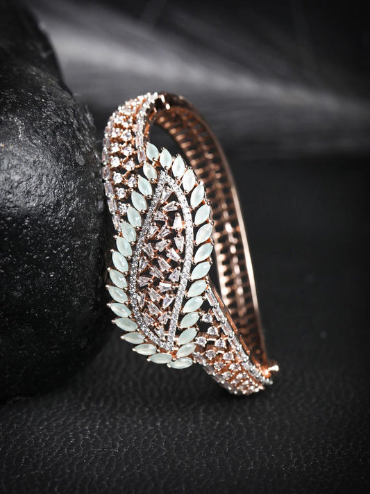 Priyaasi Women American Diamond Rose Gold-Polished Leaf Bangle Style Bracelet | Grab2Buy
