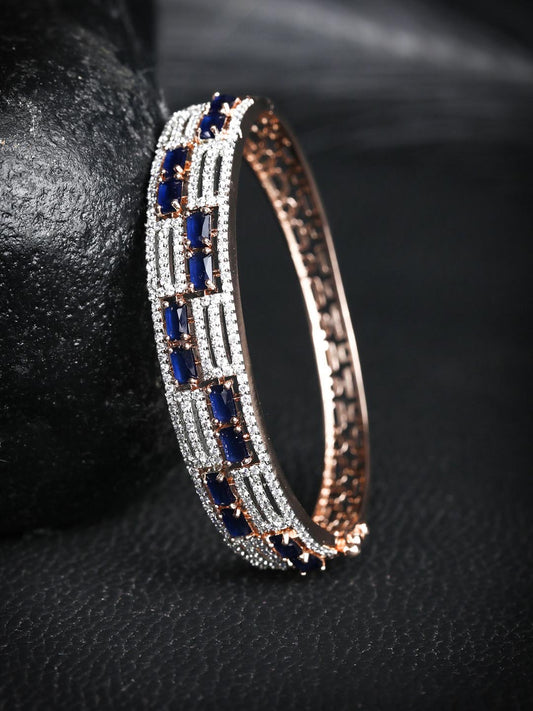 Priyaasi Women Blue American Diamond Rose Gold-Polished Bangle Style Bracelet | Grab2Buy