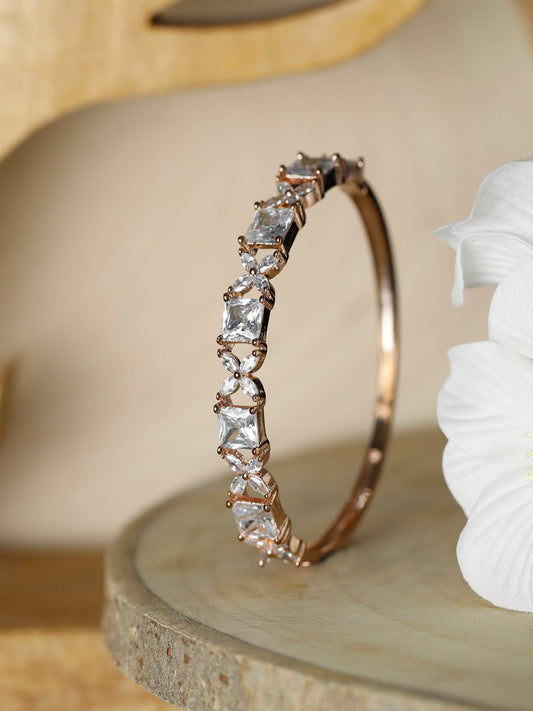 Priyaasi Women American Diamond Rose Gold Floral Bracelet
