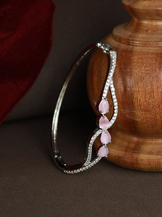 Priyaasi Women Pink Leaf American Diamond Silver Plated Bracelet | Grab2Buy