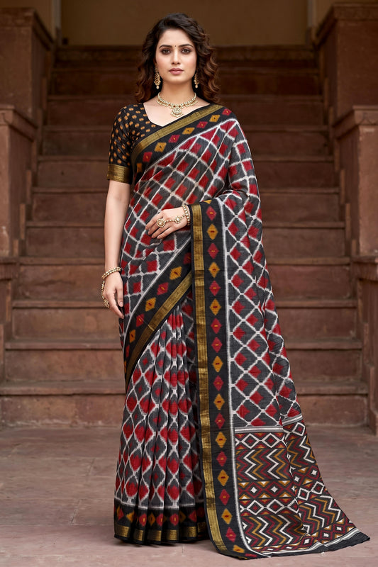 Sangam Prints Gray Cotton Print Woven Work Traditional Saree