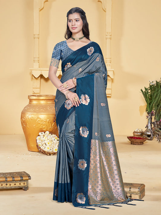 Sangam Prints Grey Silk Woven Work Traditional Saree