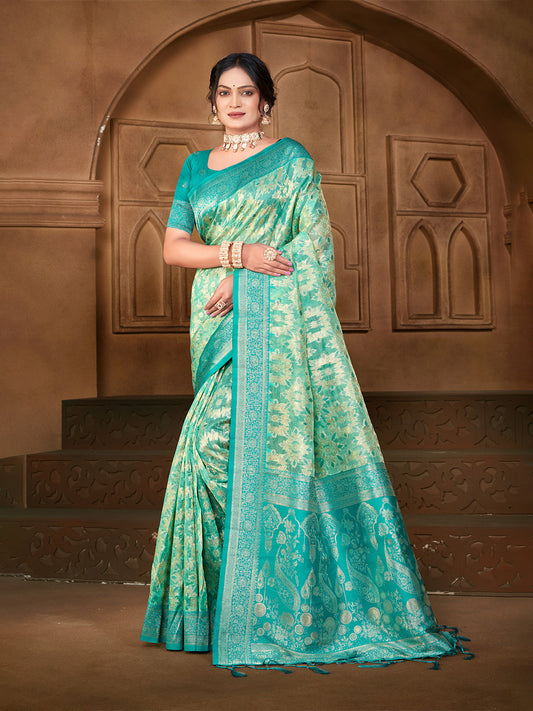 Sangam Prints Sea Green Silk Woven Work Traditional Saree
