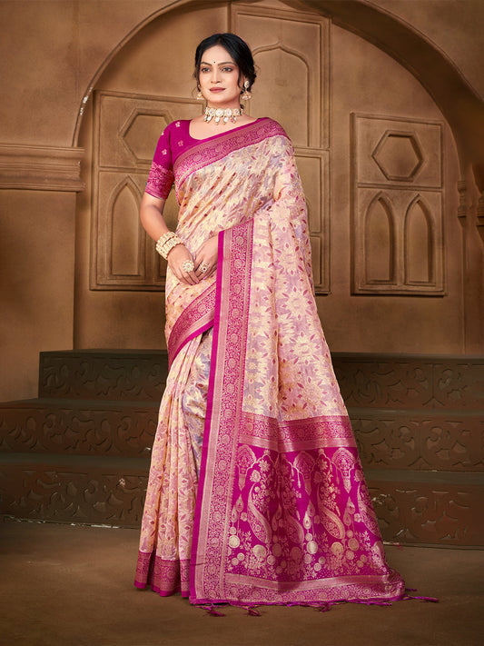 Sangam Prints Peach Silk Woven Work Traditional Saree