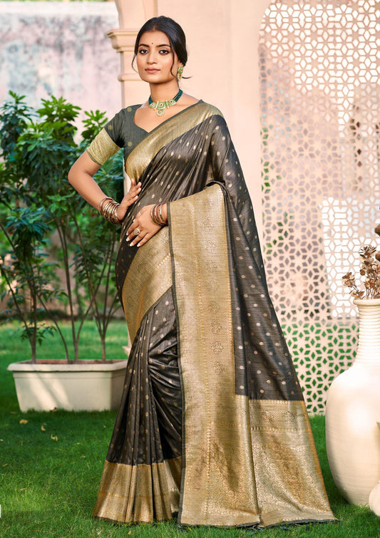Sangam Prints Gray Assam Silk Woven Work Traditional Saree
