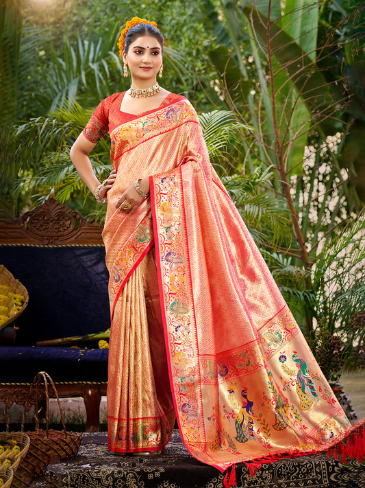 Sangam Prints Red Silk Woven Work Traditional Saree