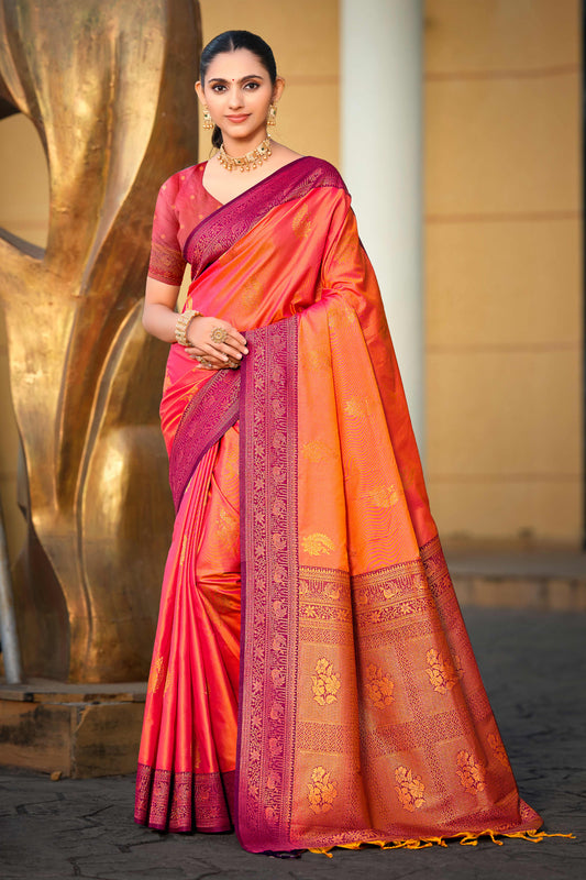 Sangam Prints Rani Pink Soft Silk Woven Work Traditional Saree