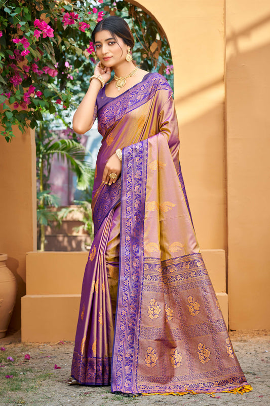 Sangam Prints Royal Purple Soft Silk Woven Work Traditional Saree