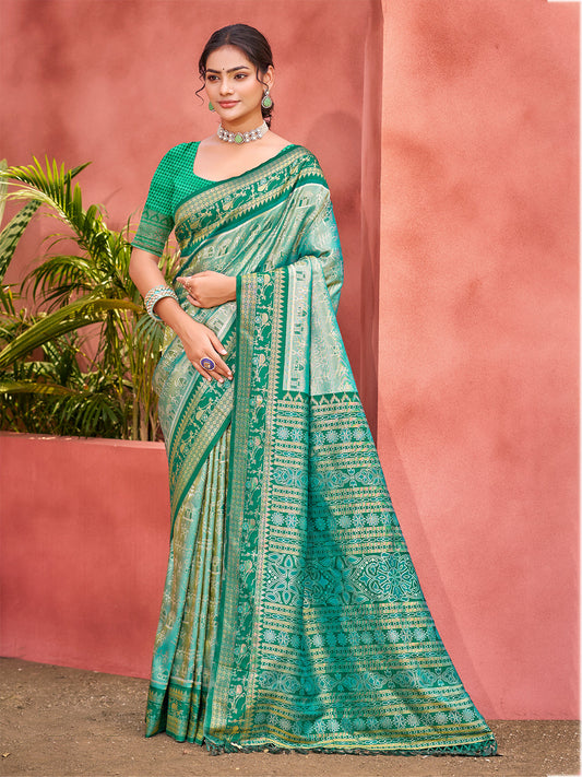 Sangam Prints Teal Kanjivaram Silk Woven Work Traditional Saree