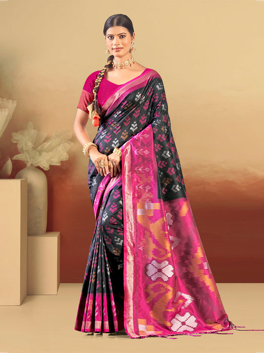 Sangam Prints Black And Magenta Silk Woven Work Traditional Saree