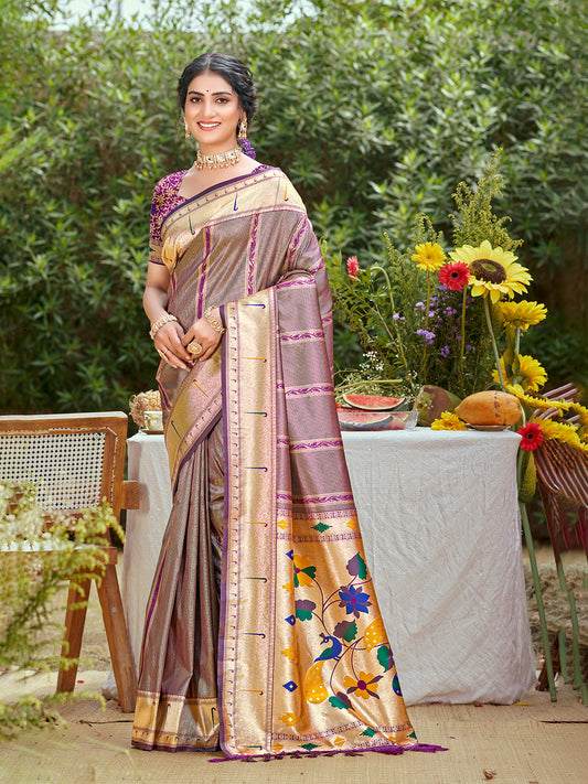 Sangam Prints Mauve Silk Woven Work Traditional Saree