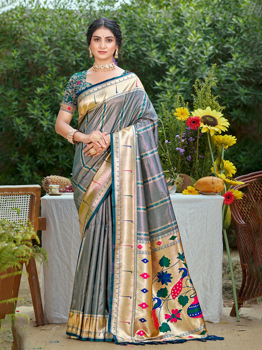 Sangam Prints Gray Silk Woven Work Traditional Saree
