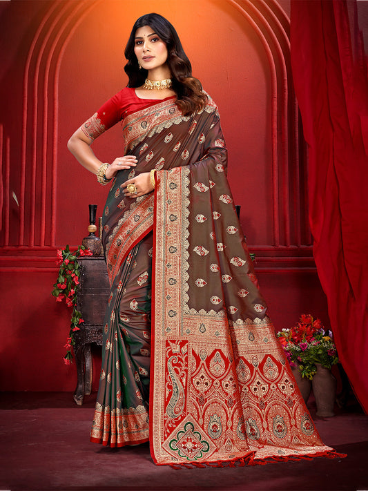 Sangam Prints Brown Silk Woven Work Traditional Saree