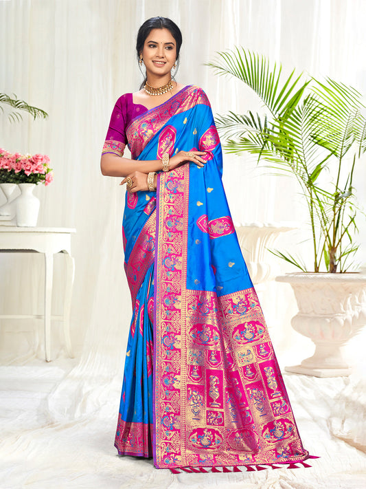 Sangam Prints Blue Silk Woven Work Traditional Saree