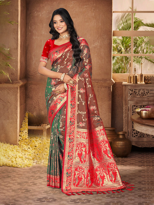 Sangam Prints Brown Silk Woven Work Traditional Saree
