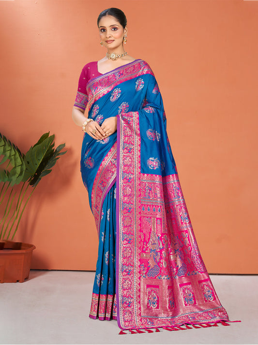 Sangam Prints Blue Silk Woven Work Traditional Saree