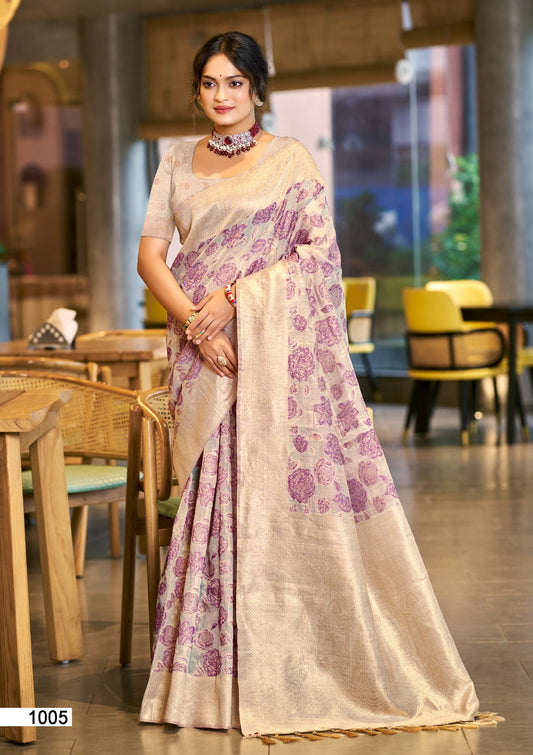 Prazu Fashion Purple Cotton Silk Weaving Wedding Wear Saree