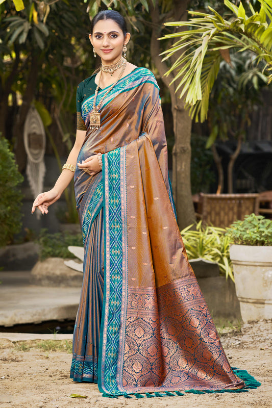 Sangam Prints Copper Brown Soft Silk Woven Work Traditional Saree