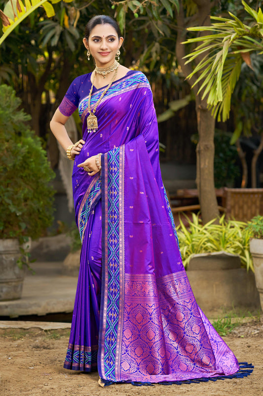 Sangam Prints Violet Soft Silk Woven Work Traditional Saree
