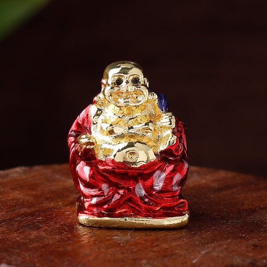 Estele Gold-Polished Laughing Buddha with Red Stone Type:Enamel Idol for Perfect Home and Office/Car Decors | Grab2Buy