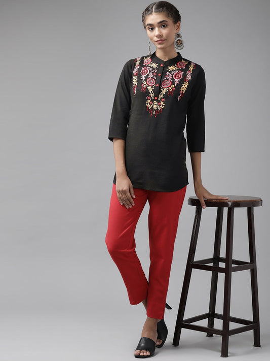 Yufta Black Floral Embroidered Top Grab2Buy Yufta Grab2Buy