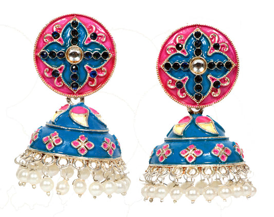 Elite Trading Blue Meenakari jhumka-Big Size Elite Trade