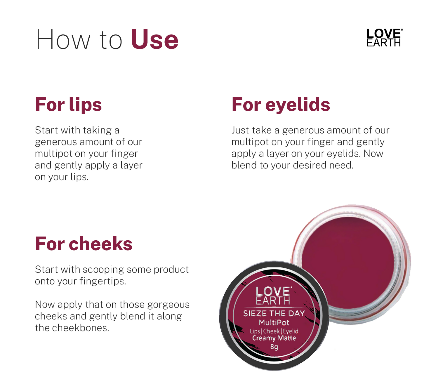 Love Earth Lip Tint & Cheek Tint Multipot Combo Raspberry Pink & Caramel Brown - Grab2buy