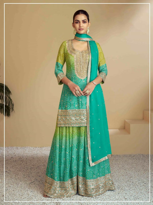 Vastranavya Bandhej Printed Chinon Chiffon Embroidered Sequins Pakistani Suit Grab2Buy Vastranavya Grab2Buy