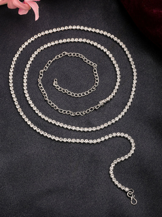 NVR Women's Silver-Plated AD-Studded Kamarbandh Waist Chain