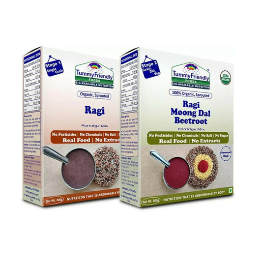 TummyFriendly Foods Organic Sprouted Ragi and Organic Sprouted Ragi, Moong Dal, Beetroot Porridge Mixes Combo Grab2Buy TummyFriendly Foods Grab2Buy
