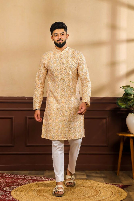 Mustard Art Silk Digital Printed, Embroidery Work Kurta Set - Mahotsav