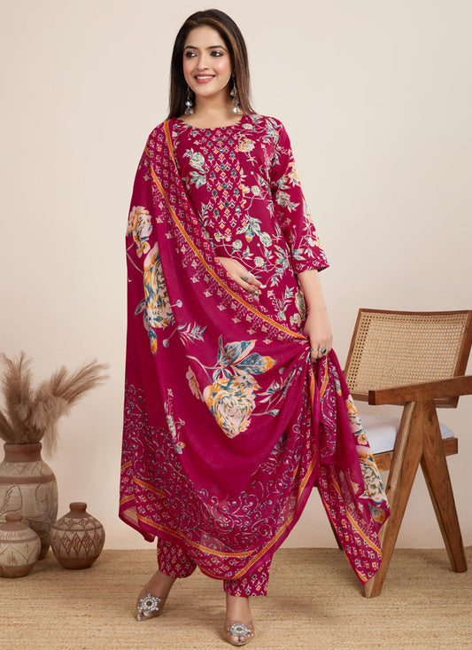 Prazu Fashion Pink Printed Cotton Blend Festival Wear Salwar Suit