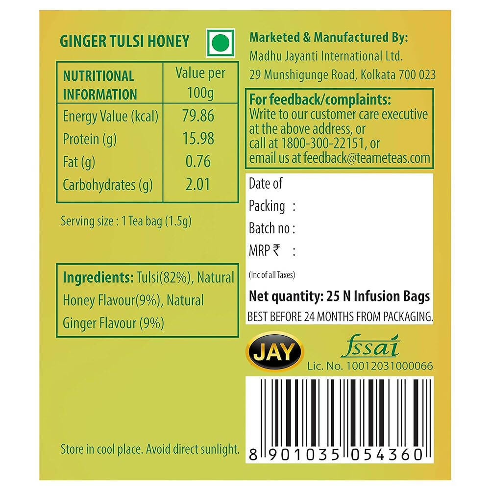 TE-A-ME Charge Ginger Tulsi Honey Herbal Infusion Tea Bags - Grab2buy