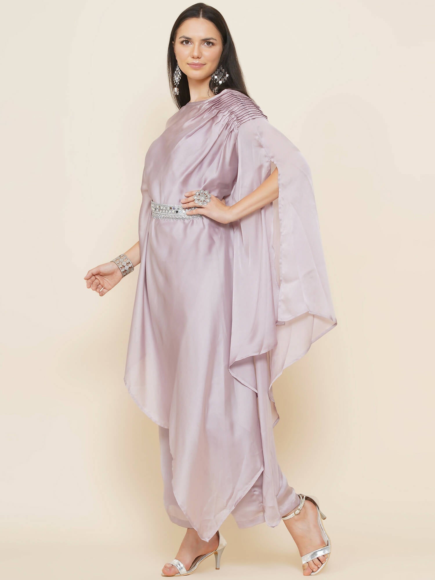 Women Republic Lavender Georgette Assymetical Kurta With Palazzo - Grab2buy