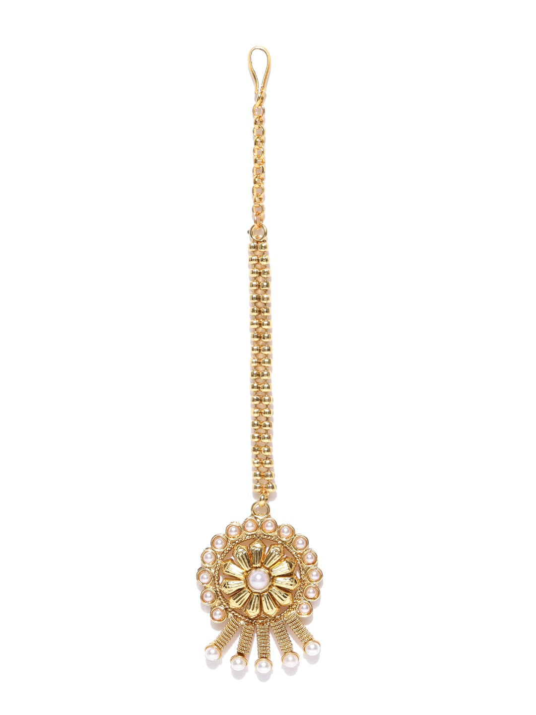 Priyaasi Women White Beads Gold Plated MaangTika Jewellery Set - Grab2buy