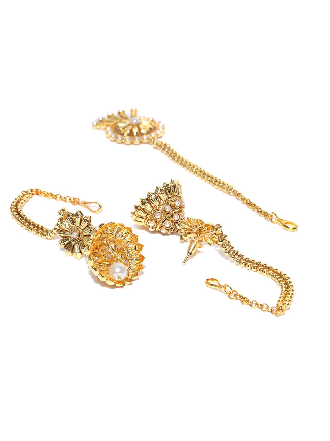 Priyaasi Women White Beads Gold Plated MaangTika Jewellery Set - Grab2buy