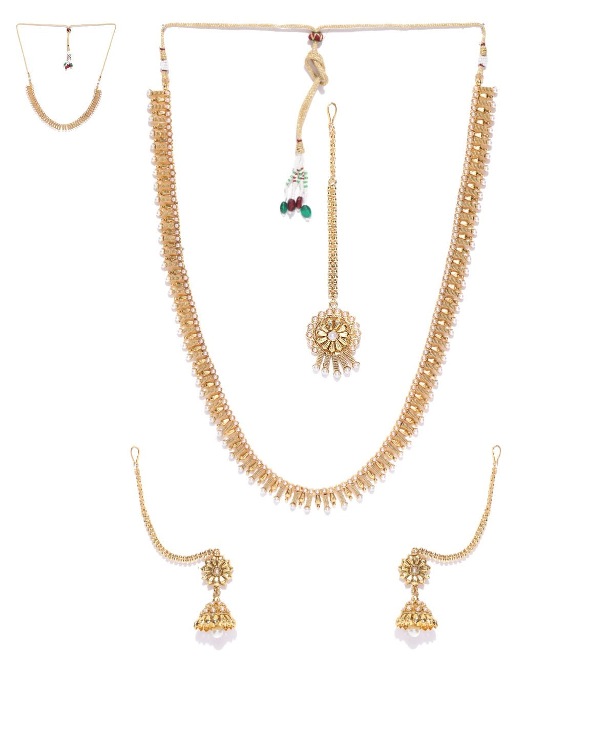 Priyaasi Women 2 Gold-Plated Pearls Necklaces With Jhumki & Maangtika - Grab2buy