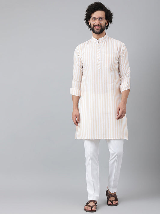 RIAG Beige Color Long Sleeves Ethnic Men's Cotton Long Kurta