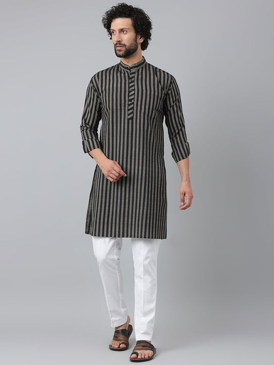 RIAG Black Color Long Sleeves Ethnic Men's Cotton Long Kurta