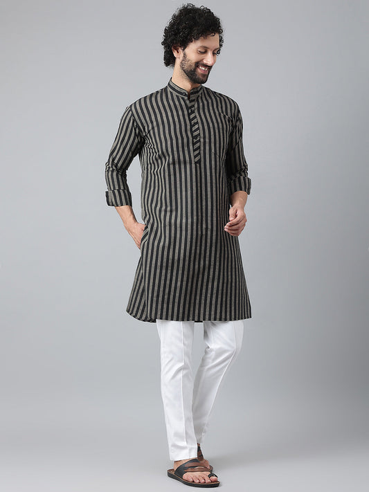 RIAG Black Men's Ethnic Long Kurta And Pyjama Set