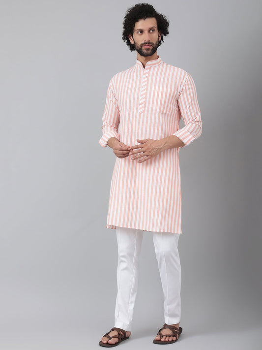 RIAG Orange Color Long Sleeves Ethnic Men's Cotton Long Kurta