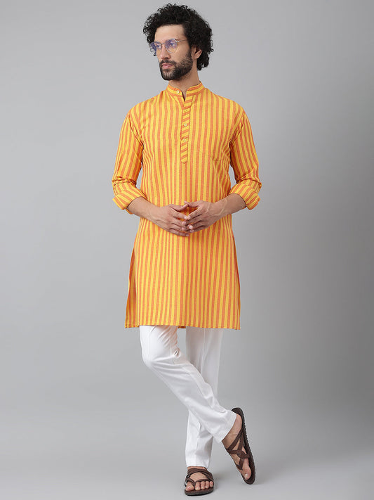 RIAG Yellow Men's Ethnic Long Kurta And Pyjama Set