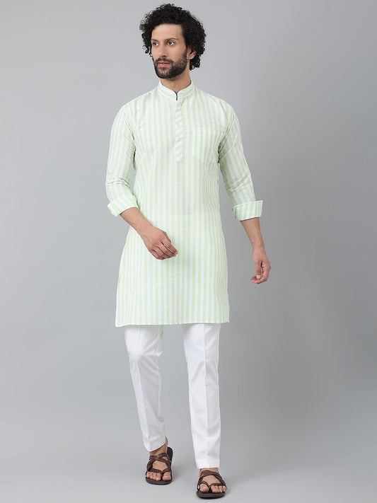 RIAG Green Color Long Sleeves Ethnic Men's Cotton Long Kurta