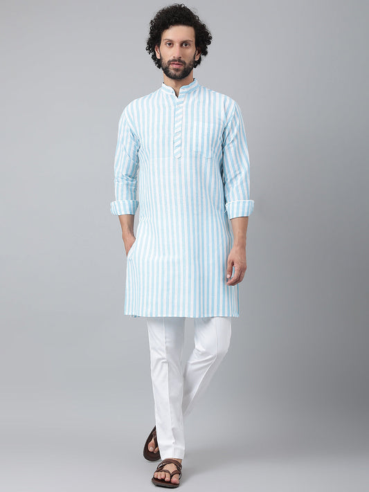 RIAG Blue Color Long Sleeves Ethnic Men's Cotton Long Kurta