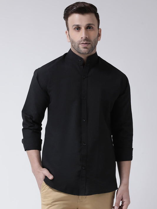 RIAG Black Men's Chinese Collar Full Sleeves Shirt