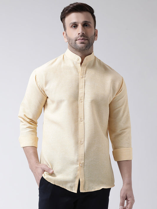RIAG Beige Men's Chinese Collar Full Sleeves Shirt