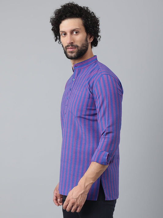 RIAG Navy Blue Color Long Sleeves Casual Men's Cotton Short Kurta